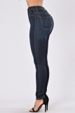 Lichtblauwe modieuze casual effen basic skinny jeans met hoge taille
