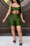 Green Sexy Solid Patchwork Flounce Spaghetti Strap Sleeveless Two Pieces