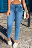 Dark Blue Fashion Casual Solid Patchwork High Waist Denim Jeans