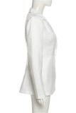 Vit Mode Casual Solid Cardigan Turndown-krage Ytterkläder