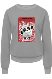 Grey Sportswear Cute Character Print Patchwork O Neck Tops