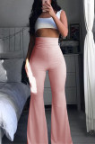 Calças largas rosa moda casual básica sólida regular cintura alta