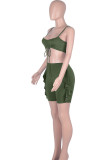 Green Sexy Solid Patchwork Flounce Spaghetti Strap Sleeveless Two Pieces
