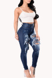 Ljusblå Mode Casual Solid Ripped Skinny Denim Jeans