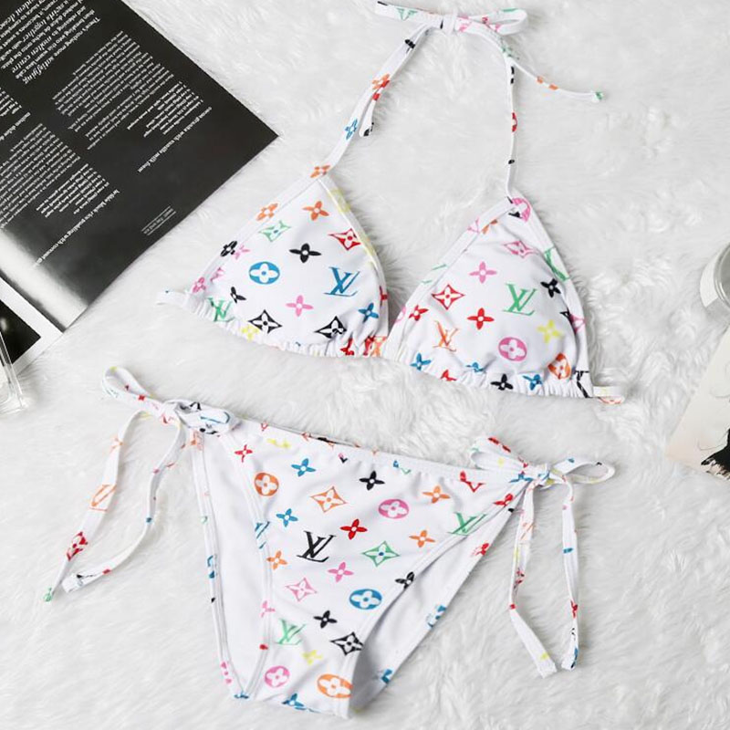 

White Fashion Sexy Print Frenulum Swimwears