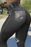 Pantalon skinny taille haute basique imprimé décontracté gris