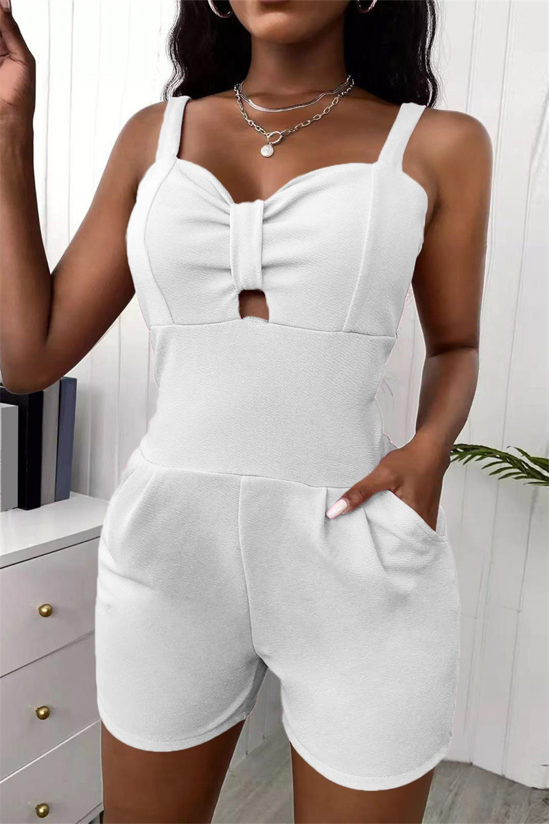 

White Sexy Casual Solid Hollowed Out Backless Spaghetti Strap Skinny Romper