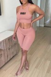 Nude Pink Sexy Casual Letter Print Basic O Neck Sleeveless Two Pieces