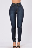 Jeans skinny azul claro fashion casual sólido básico cintura alta