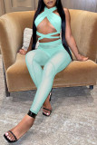Lake Green Sexy Solid Bandage Patchwork See-through Asymmetrical Sleeveless Three Pieces