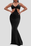 Burgundy Fashion Sexy Solid Hollowed Out Backless Spaghetti Strap Evening Dress Dresses