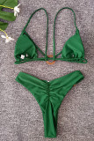 Зеленые сексуальные однотонные купальники в стиле пэчворк