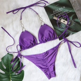 Фиолетовые Модные Сексуальные Лоскутные Твердые Бандажные Купальники С Открытой Спиной
