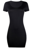 Black Sexy Casual Solid Patchwork U Neck Straight Dresses