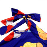 Blå Sexig Bohemian Floral Strap Design Off the Shoulder Maxiklänningar