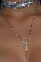 Collares de diamantes de imitación de taladro caliente de mosaico de fiesta sexy de plata