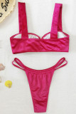 Pink Sexy Solid Patchwork Swimwears