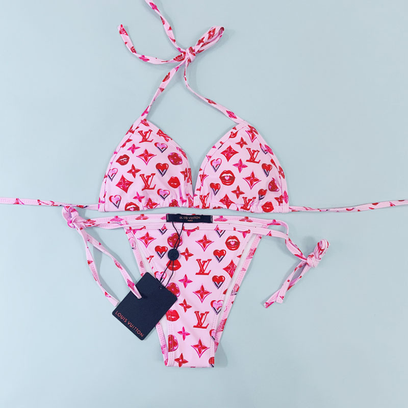 

Pink Fashion Sexy Print Frenulum Swimwears