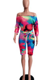 Black Casual Print Tie Dye Bandage Patchwork Off the Shoulder Straight Rompers