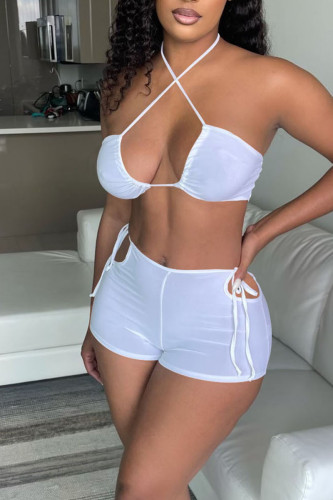White Sexy Solid Patchwork Frenulum Sleeveless Two Pieces