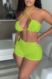 Fluorescent Green Sexy Solid Patchwork Frenulum Sleeveless Two Pieces