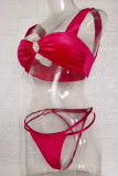 Розовые сексуальные однотонные купальники в стиле пэчворк