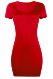 Red Sexy Casual Solid Patchwork U Neck Straight Dresses