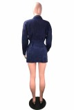 Blue Fashion Casual Solid Patchwork Turndown Collar Long Sleeve Two Pieces