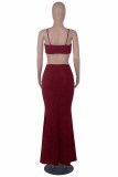 Burgundy Fashion Sexy Solid Hollowed Out Backless Spaghetti Strap Evening Dress Dresses