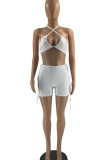 White Sexy Solid Patchwork Frenulum Sleeveless Two Pieces