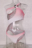 Roze sexy print uitgeholde patchwork asymmetrische badkleding