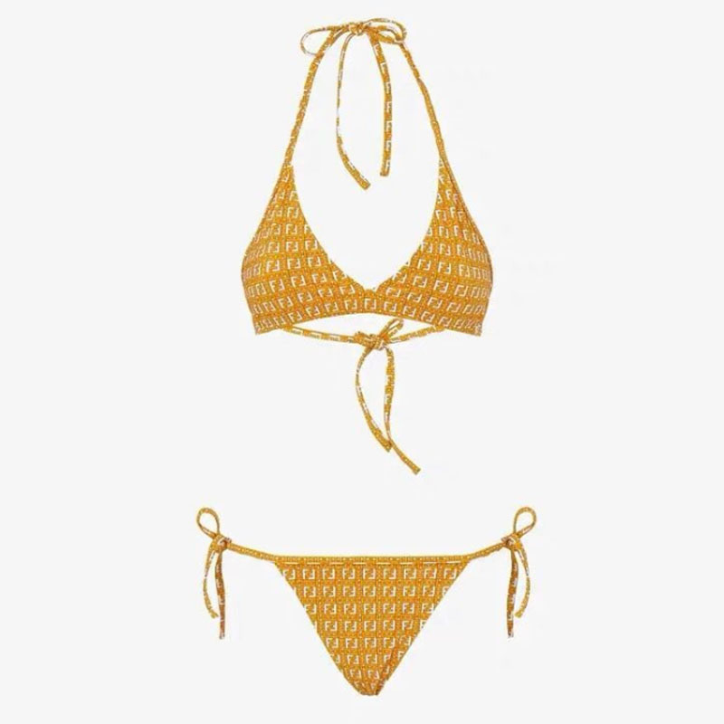 

Yellow Fashion Sexy Letter Frenulum Swimwears