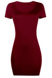 Burgundy Sexy Casual Solid Patchwork U Neck Straight Dresses