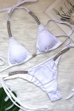 White Sexy Solid Patchwork Hot Drill Swimwears