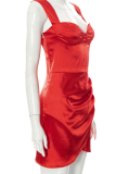 Красные сексуальные однотонные лоскутные платья-юбка-карандаш с квадратным воротником