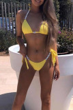 Yellow Sexy Solid Patchwork Hot Drill Swimwears