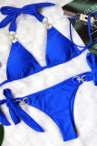Blue Sexy Solid Patchwork Hot Drill Swimwears