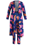 Lila Mode Casual Street Vacation Print Printing Cardigan Plus Size Two Pieces