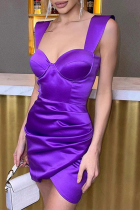 Purple Sexy Solid Patchwork Square Collar Pencil Skirt Dresses