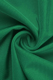 Grüne Mode Sexy Solide Ausgehöhlte Backless Schrägkragen Langarm Plus Size Kleider