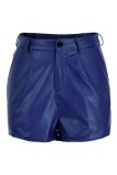 Blå Mode Casual Solid Basic Vanliga Shorts med mitten av midjan