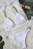 White Sexy Solid Patchwork Swimwears