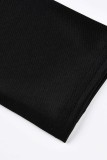Vestidos de manga larga con cuello en O y abertura en la perforación en caliente de patchwork sexy de moda negra