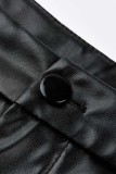 ブラック ファッション カジュアル ソリッド ベーシック レギュラー ミッドウエスト ショートパンツ