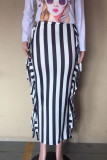 Nero Bianco Moda Stampa a righe Nappa Patchwork Vita alta regolare Matita Pantaloni con stampa completa