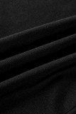 Mode noire Sexy solide évidé dos nu Oblique col à manches longues robes de grande taille