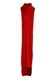 Vestido sin mangas de cuello alto con abertura sólida informal de moda roja (sin cadena en la cintura)