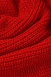 Красное модное повседневное однотонное платье-водолазка без рукавов с разрезом (без поясной цепочки)