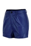Pantalones cortos de cintura media regular básicos sólidos casuales de moda azul