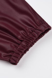 Burgundy Plus Size Sexig Solid Bandage Dragkedja O Neck Plus Size Jumpsuits